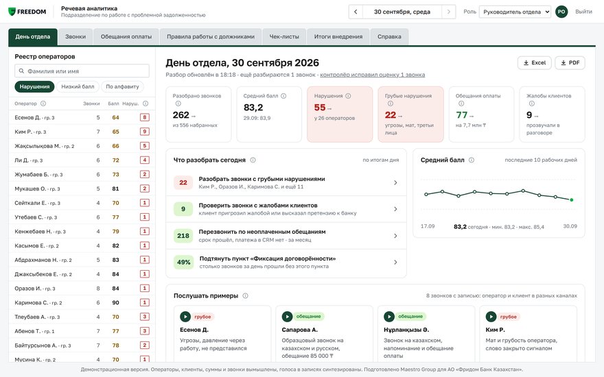 Речевая аналитика для банка: день отдела взыскания на одном экране
